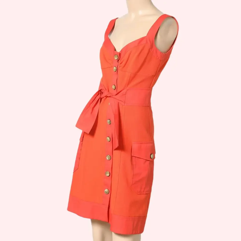 DIANE VON FURSTENBERG Orange V-Neck Button-Up Mini Dress - Picture 4 of 11